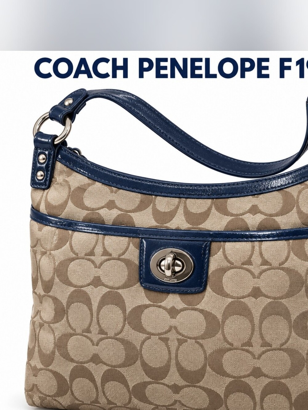 Coach Penelope F19259 Signature Sateen Hippie Crossbody Khaki Navy NWOT